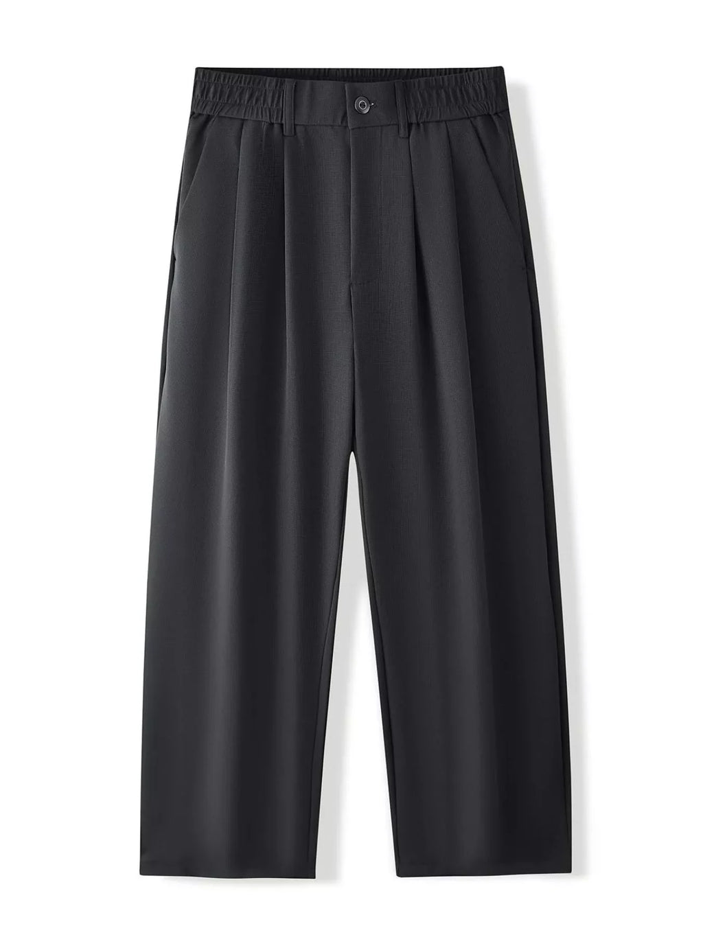 Men's loose-fit casual pants, black, pleated front and elastic waistband