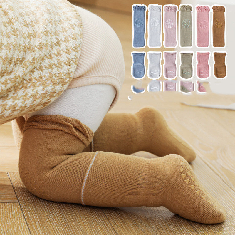 Brown children’s crew floor socks with ribbed cuff and solid knit foot