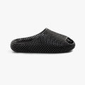 Black 3D-printed mesh slip-on slippers with rounded toe and cushioned sole.