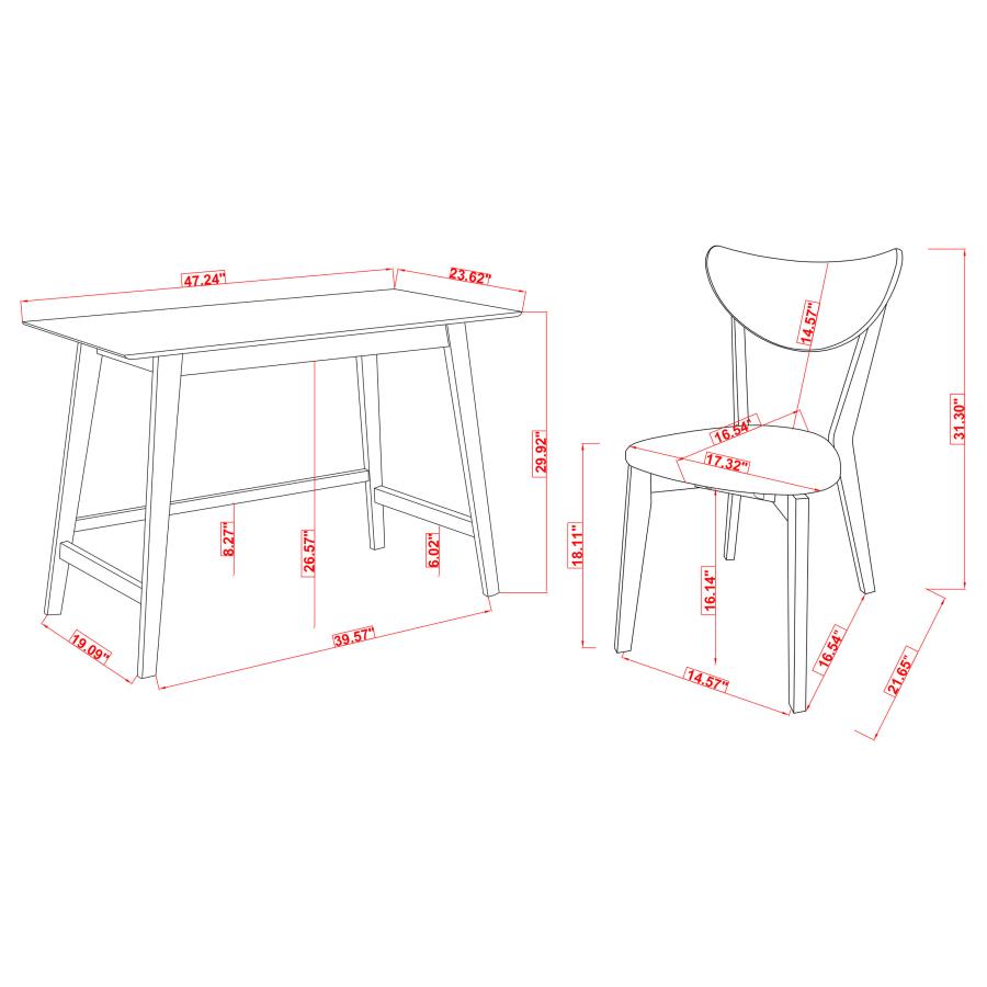 Desk and chair set dimension chart with labeled measurements