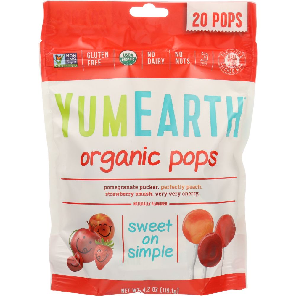 YUMEARTH ORGANICS assorted organic pops pouch, 20 count, red-and-white front