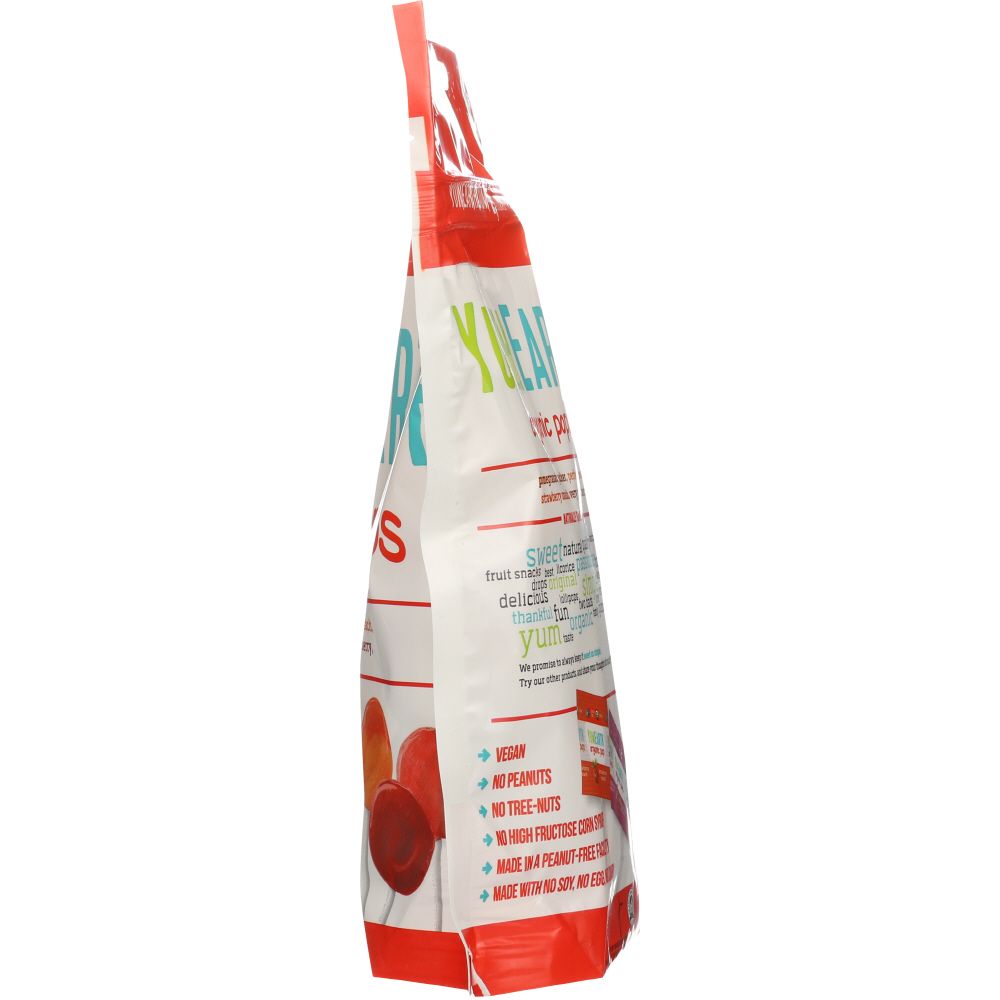 YUMEARTH ORGANICS organic pops pouch, side view with fruit illustrations and icons