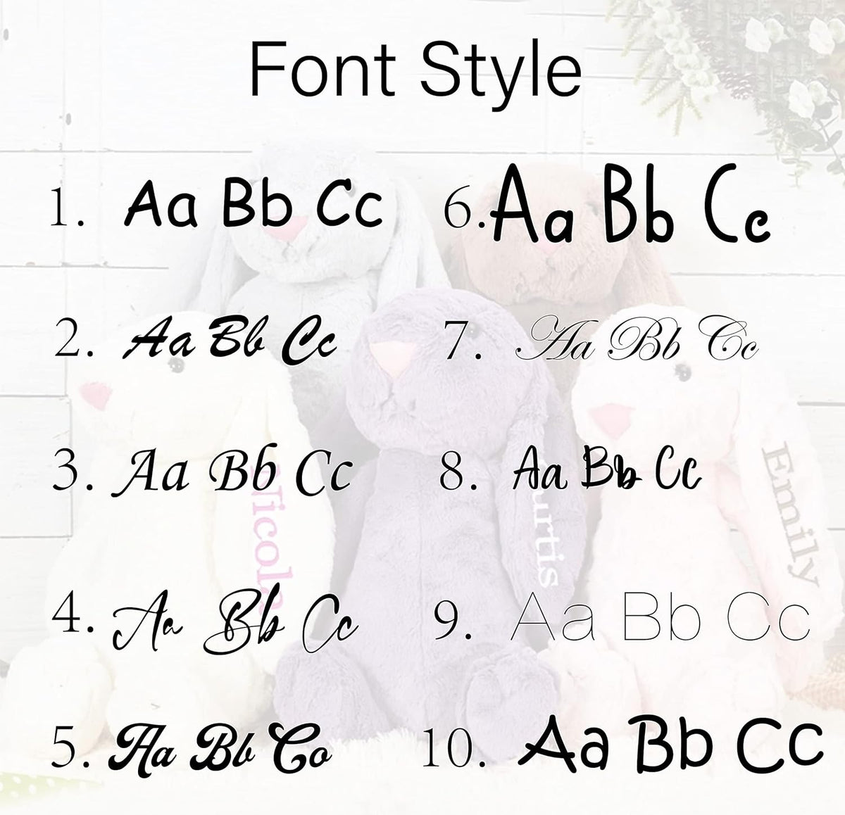 Embroidery font style examples for custom name stitching