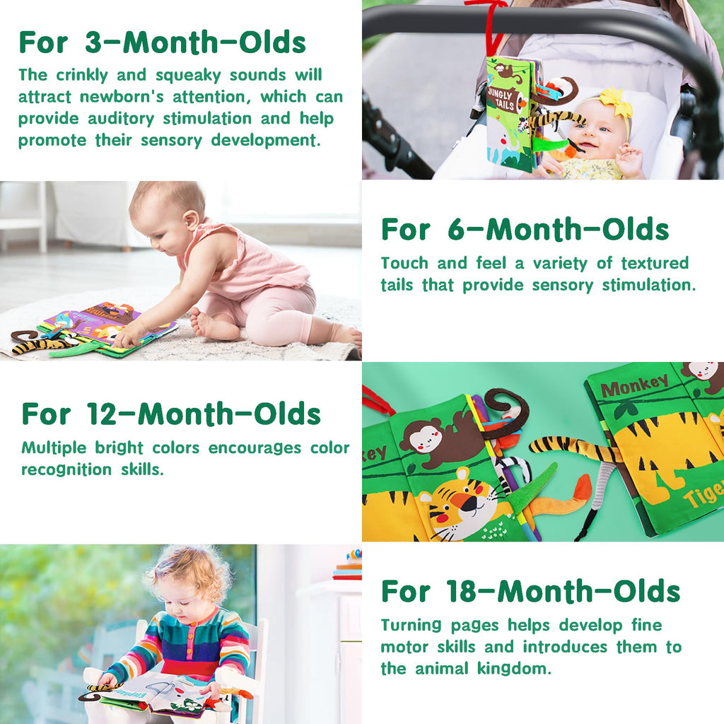 Touch-and-feel animal tail soft book for sensory play for 3 to 18 months