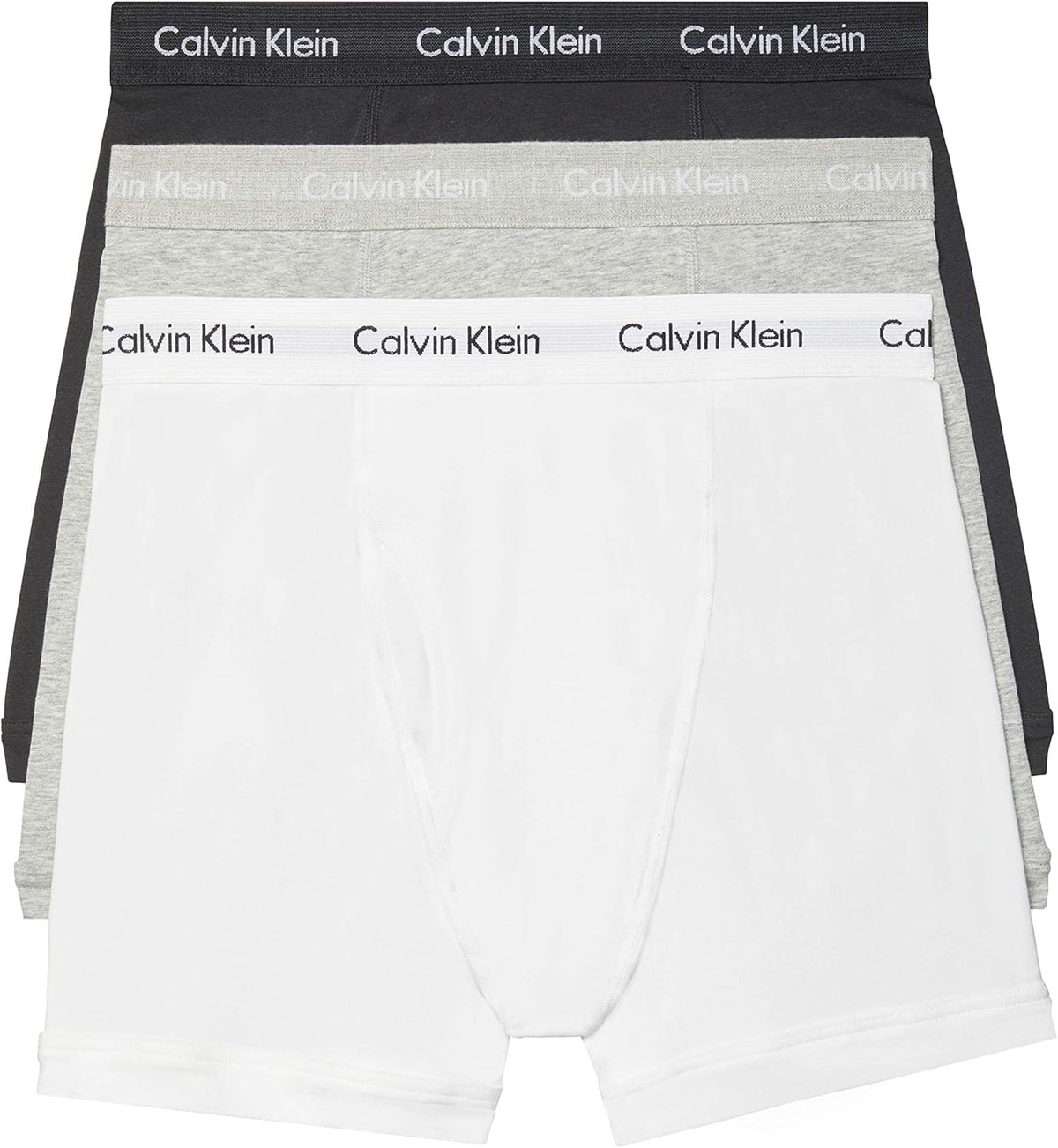 Men's Calvin Klein cotton stretch boxer briefs, white 3-pack with logo waistband