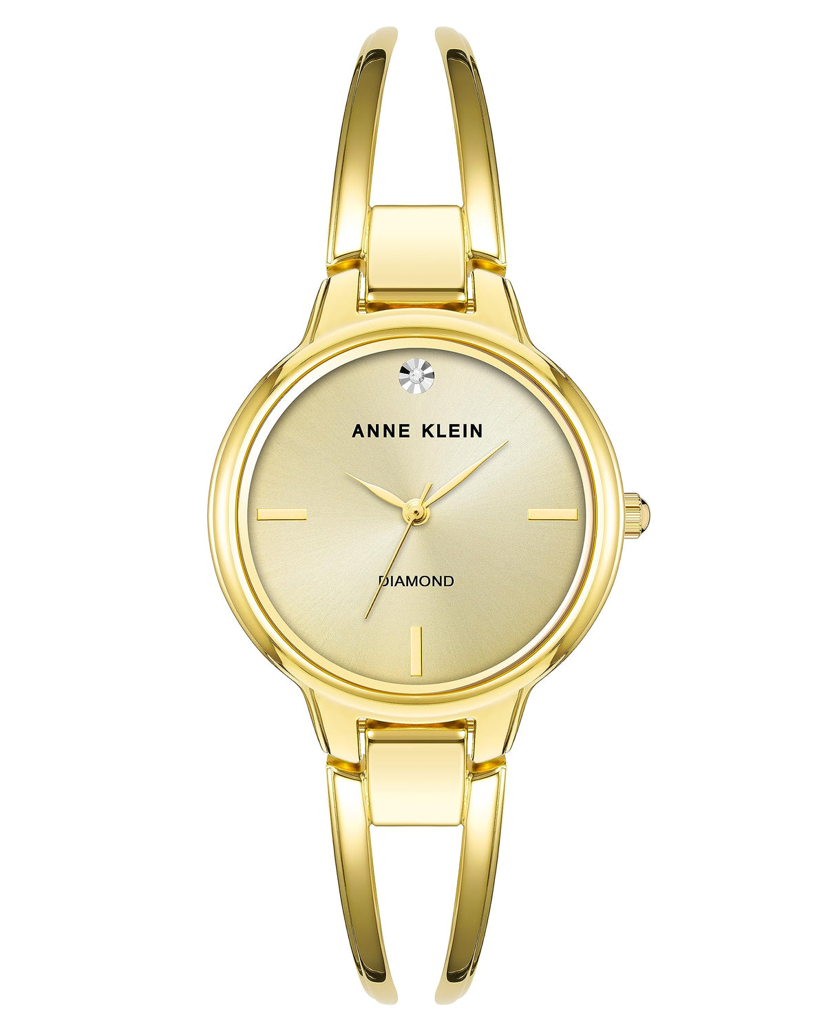 Women’s gold diamond accent quartz watch with pale dial and bracelet band