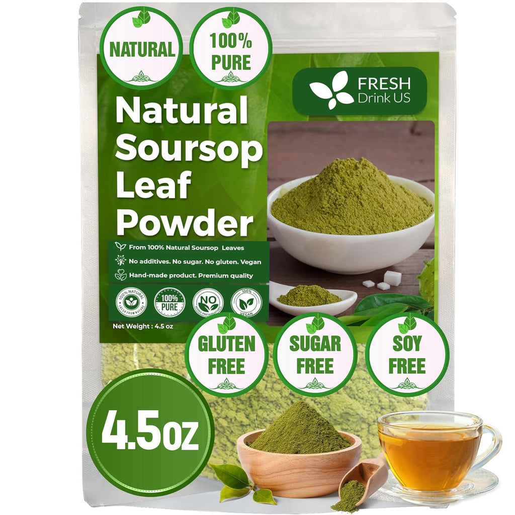 Natural soursop leaf powder pouch, 4.5 oz; vegan, gluten-free, sugar-free