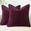 Plum chenille euro pillow cover set with stitched edge and piped border