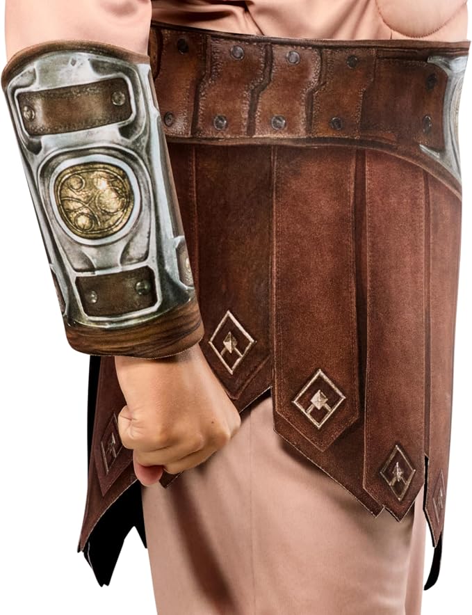 Men's He-Man costume close-up: brown loincloth panels with diamond details and gold belt