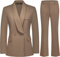 Khaki blazer and bootcut trousers two-piece set with shawl collar and chest pocket.