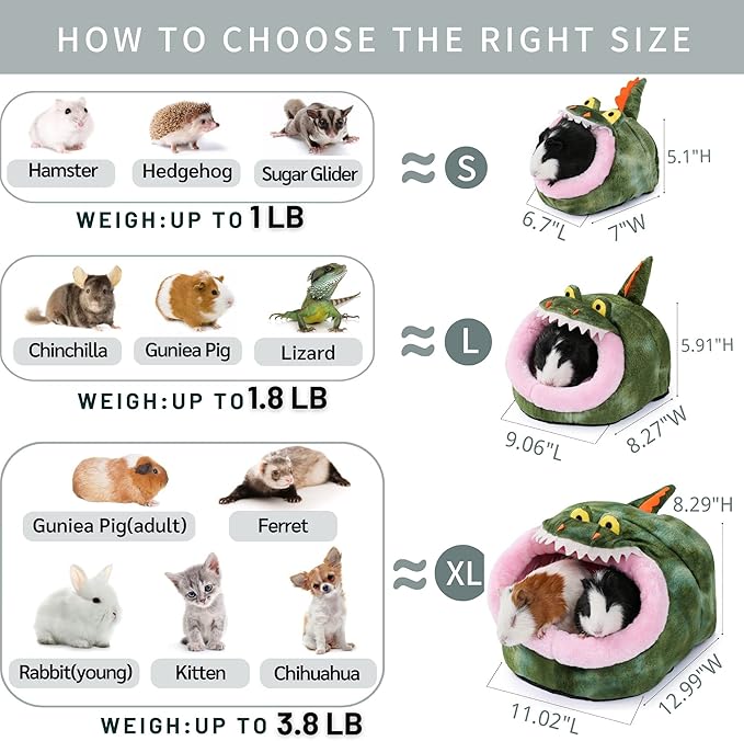 Plush rat hideout tent with size measurements labeled S to XL