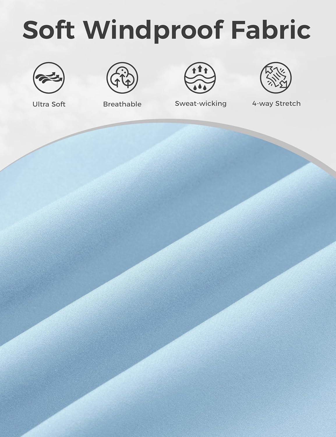 Light blue puffer jacket fabric closeup with smooth, slightly textured surface
