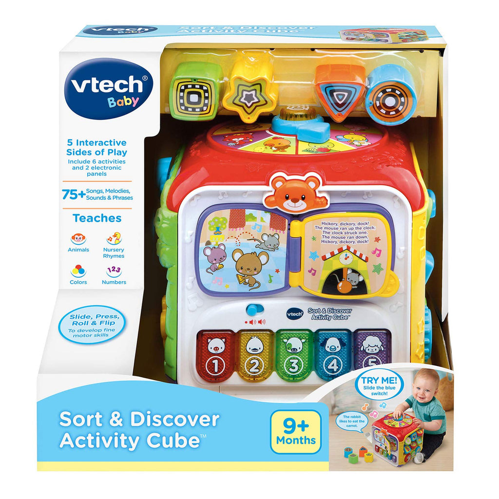 VTech packaged Sort & Discover activity cube in colorful retail box