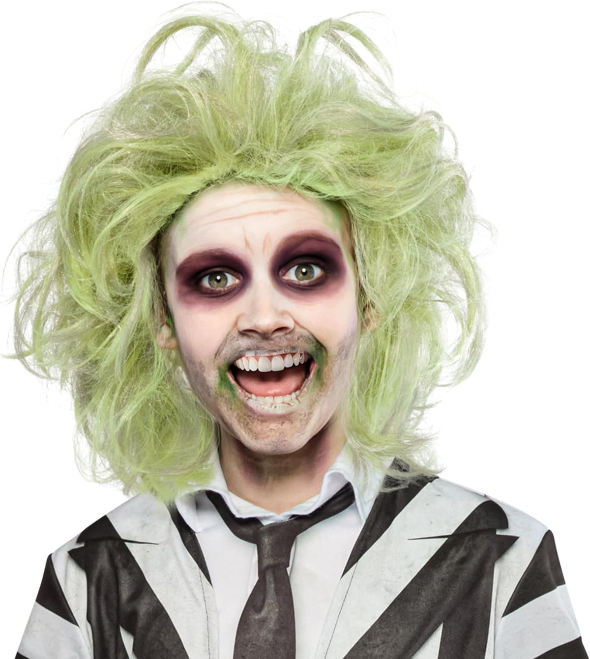 Child green curly character wig with monster face makeup