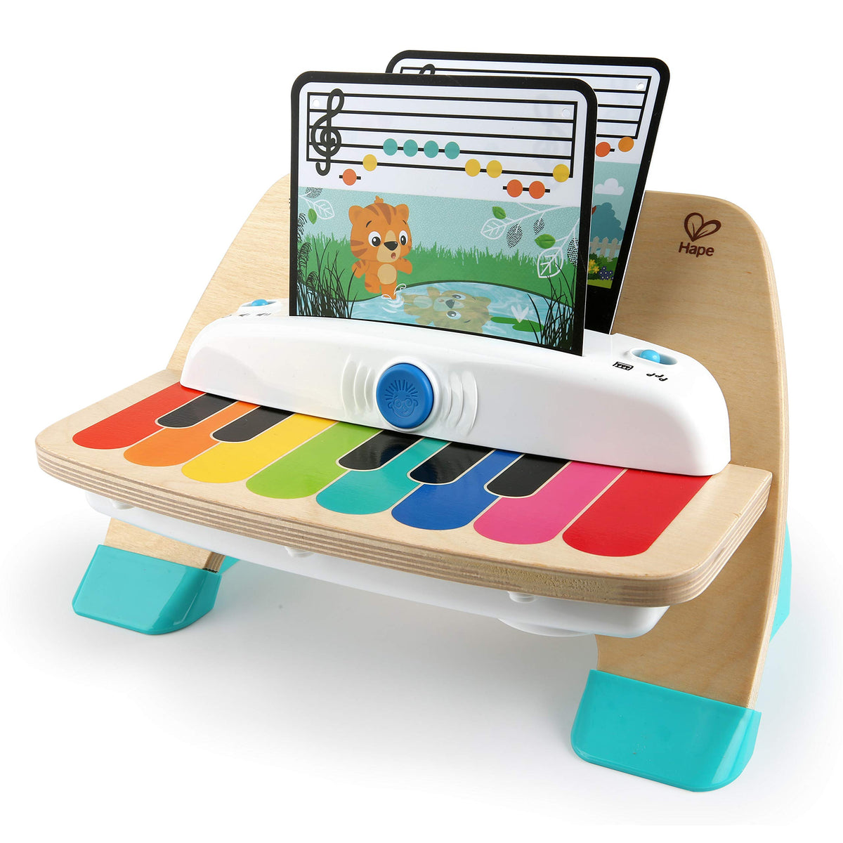 Children’s wooden magic touch piano toy with colorful keys and music screen
