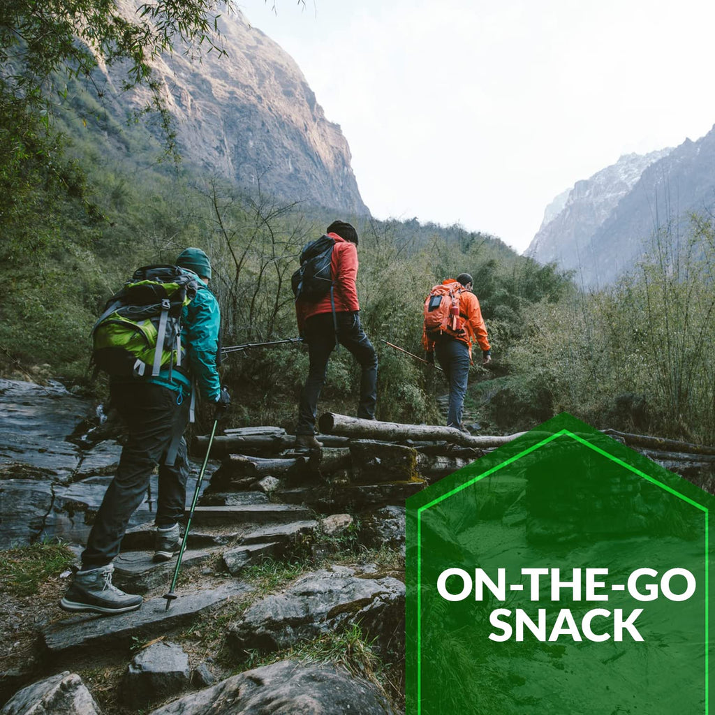 On-the-go snack badge featuring pepper beef jerky for outdoor travel.