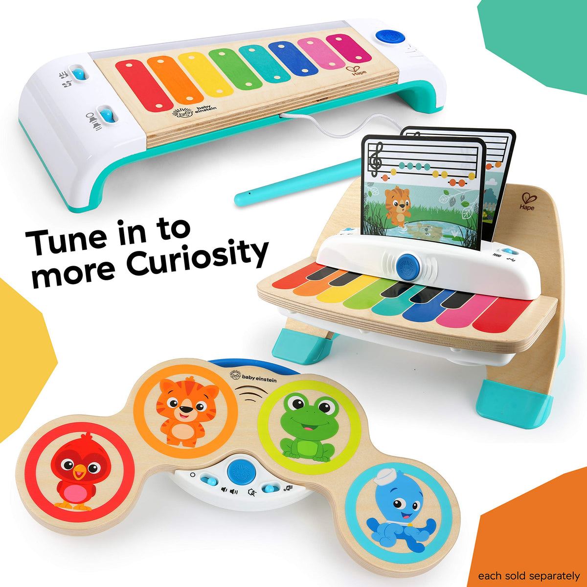 Wooden magic touch piano set with screen, rainbow keys, and character stickers