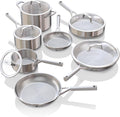 Stainless steel pots and pans set with matching lids and long handles