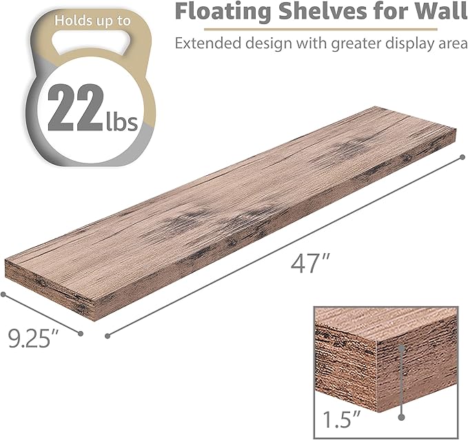 Mahogany floating wall shelf plank with invisible bracket hardware
