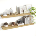 Oak floating wall shelf set of 2 with deep 8-inch design and invisible brackets