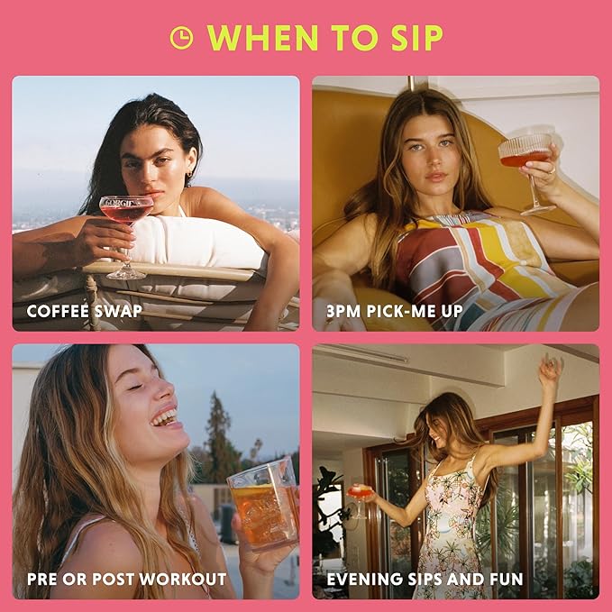 Energy drink mix variety pack serving guide card with four lifestyle photos