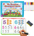 Preschool learning workbook open to number practice 5 and 6, with writing pencil and eraser.
