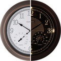 Bronze atomic analog wall clock with illuminated hands and temperature/humidity dials
