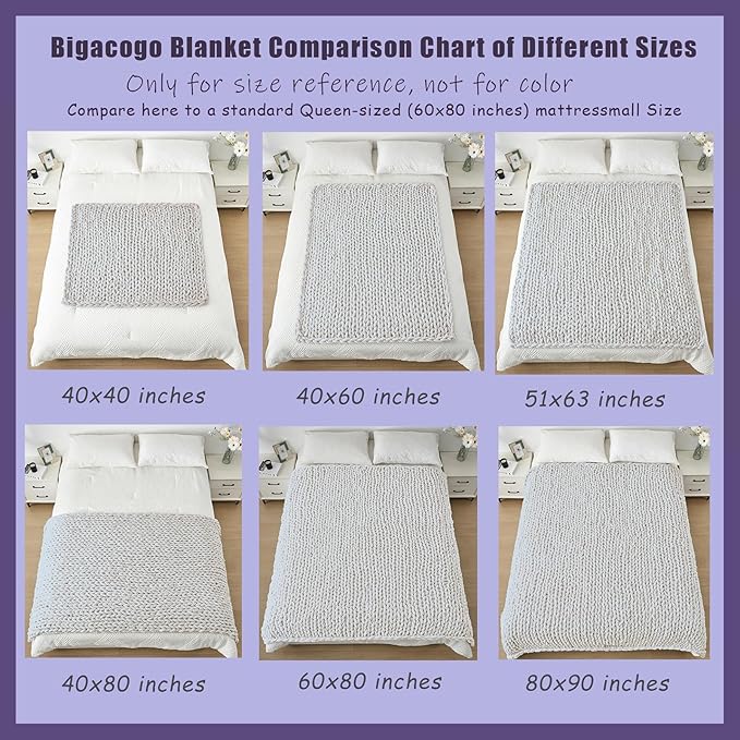 Set of chunky knit throw blankets in multiple sizes, light tones