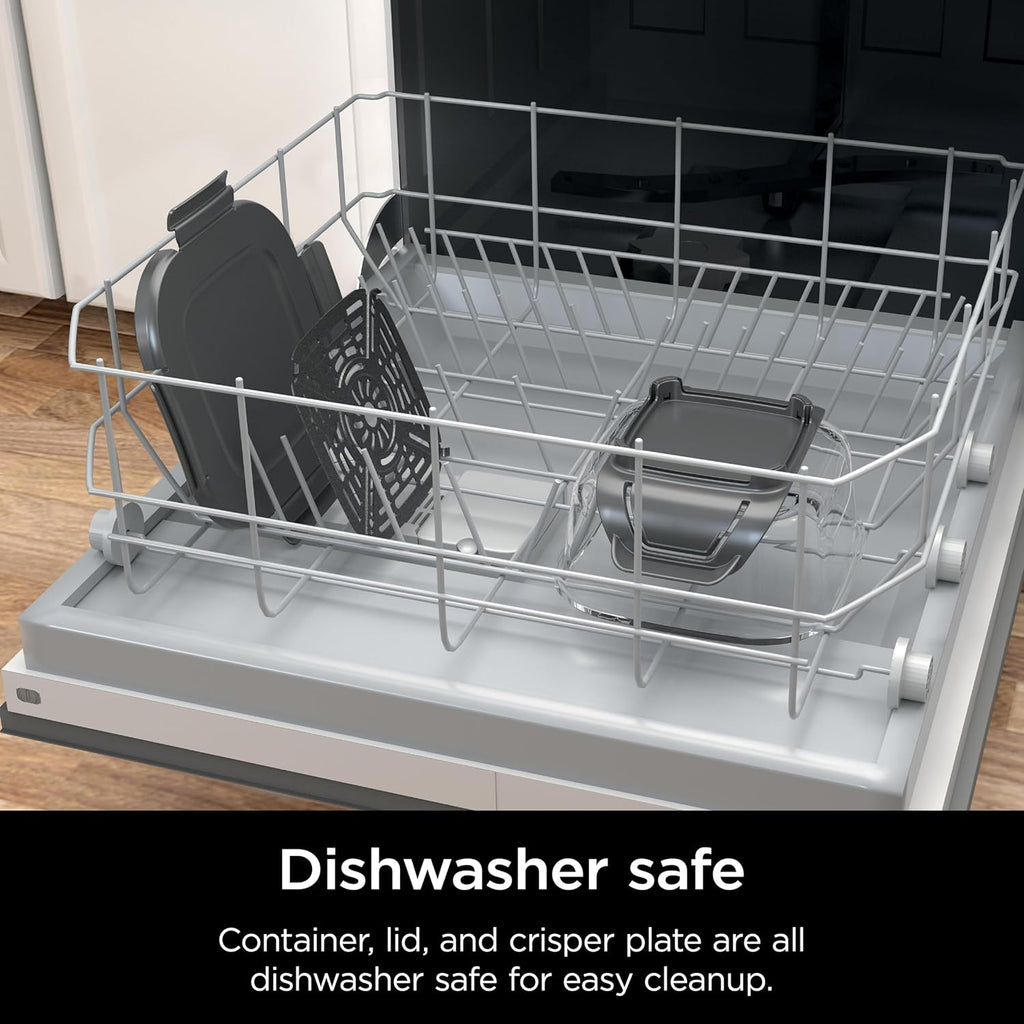 Dishwasher rack with glass container and snap-lock lid for easy cleanup