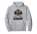 Heather gray pullover hoodie with front kickoff graphic and owl headband design