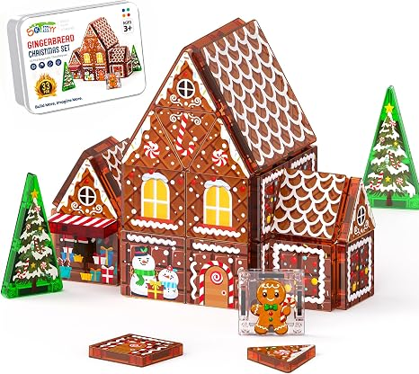 Gingerbread house logic building kit with snap-tile house pieces and mini accessories