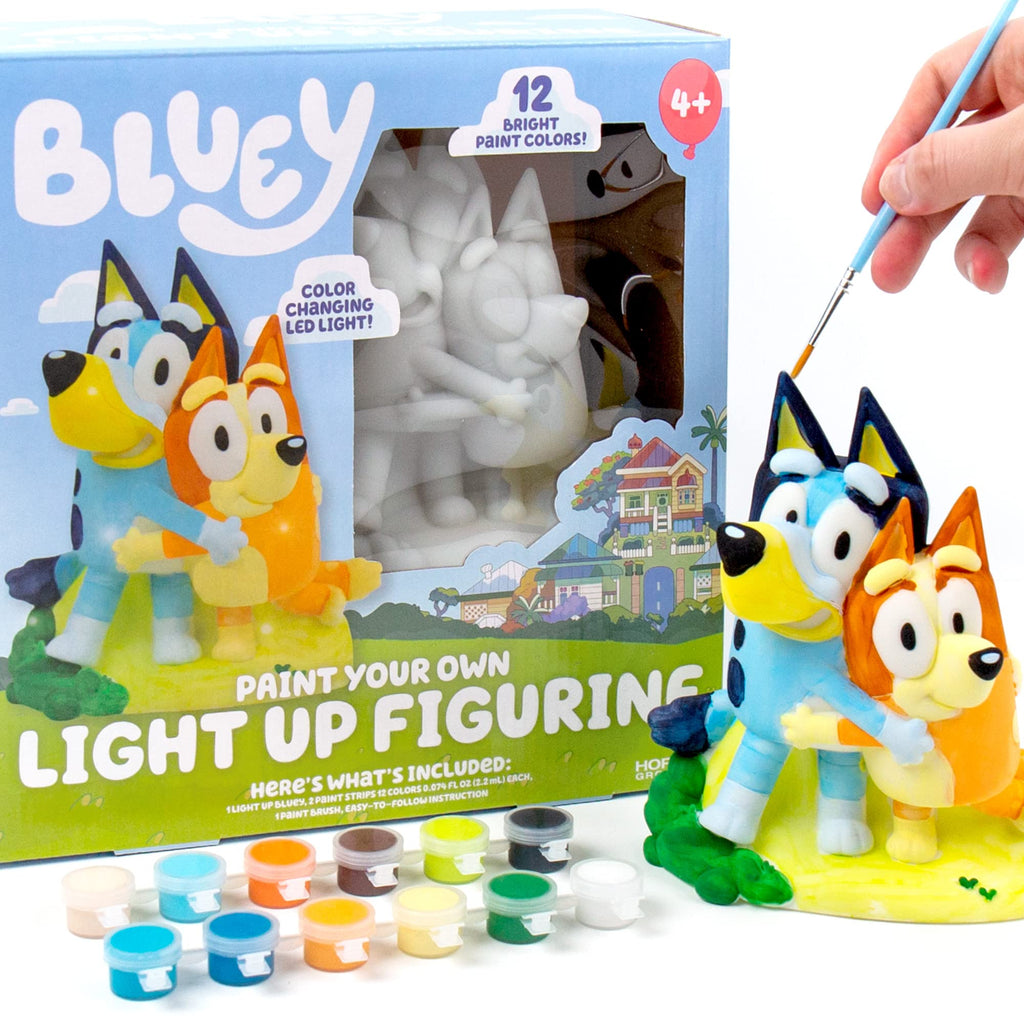 Bluey paint-your-own light-up figurine art set with 12 paint colors and figurine mold