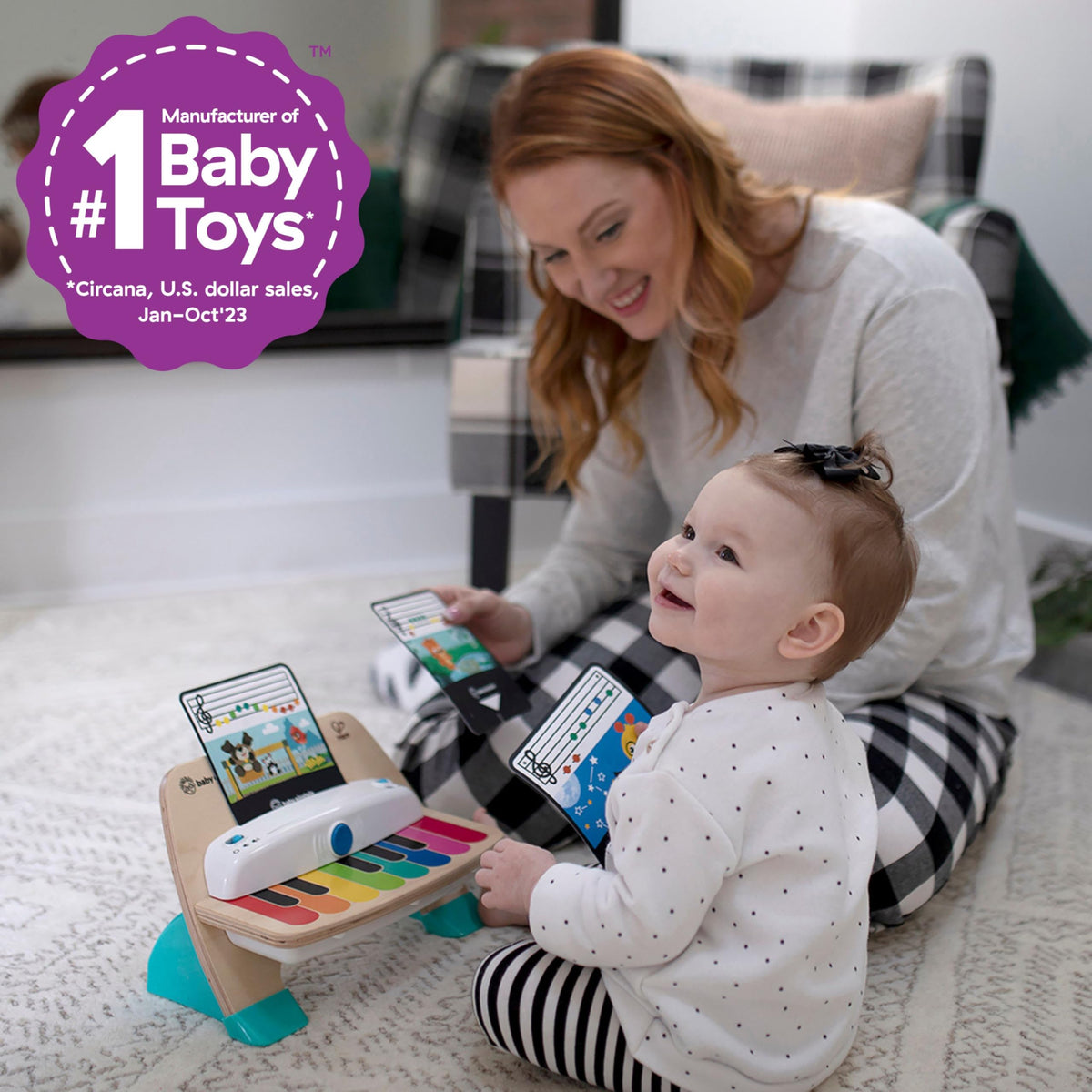 Baby wooden magic piano toy with screen and colorful keybed for seated play