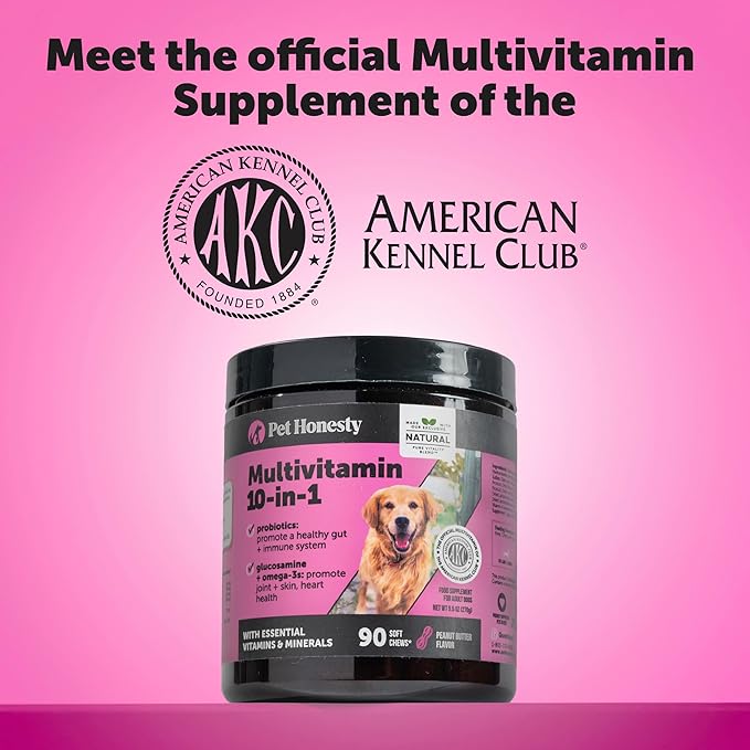 Multivitamin puppy supplement jar with American Kennel Club seal