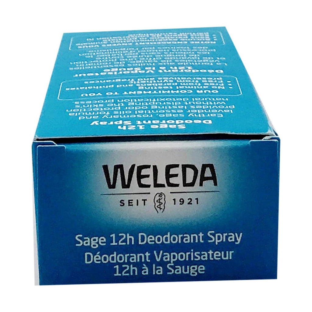 Weleda sage deodorant spray box side with Sage 12h Deodorant Spray label