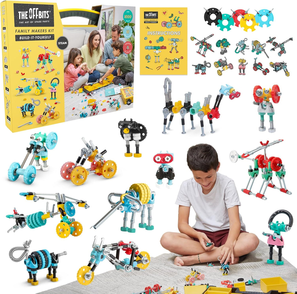 Montessori DIY robot kit with box and multiple robot models for building and playing