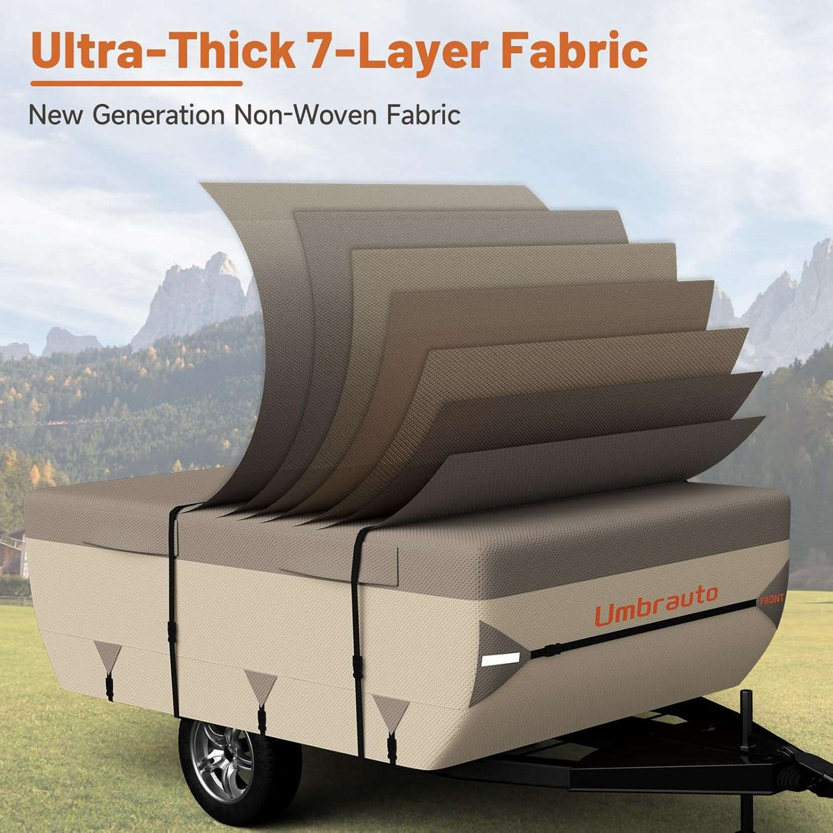Khaki 7-layer RV camper cover fabric with non-woven layered panels