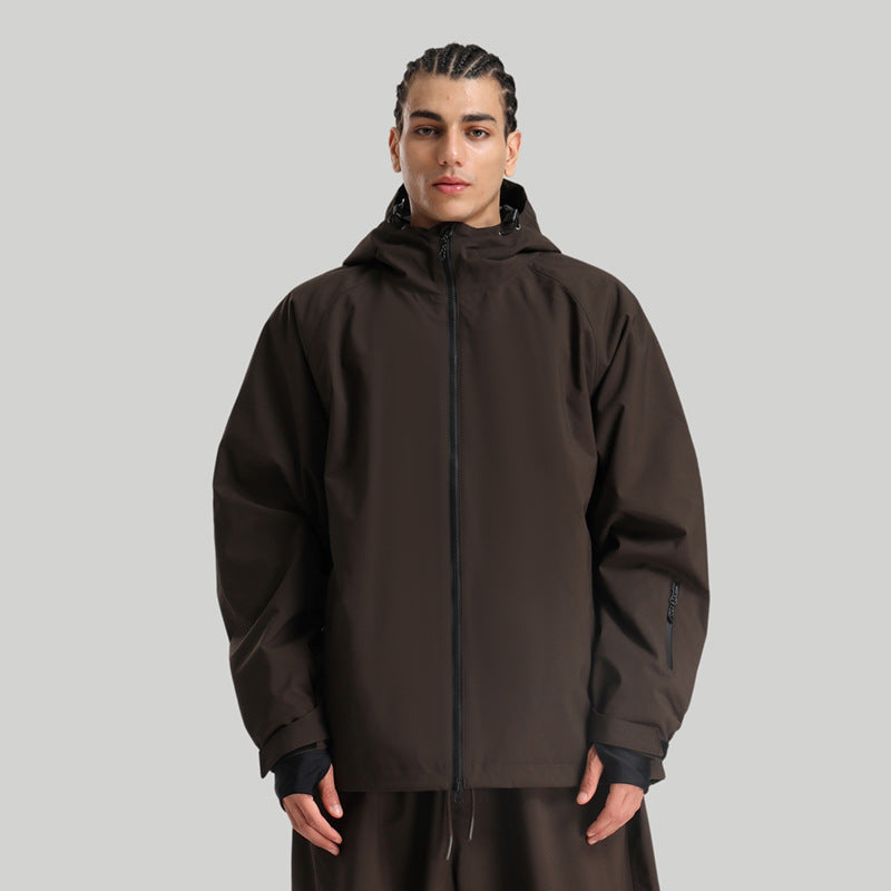 Women's solid-color professional ski suit jacket, dark brown with black zipper