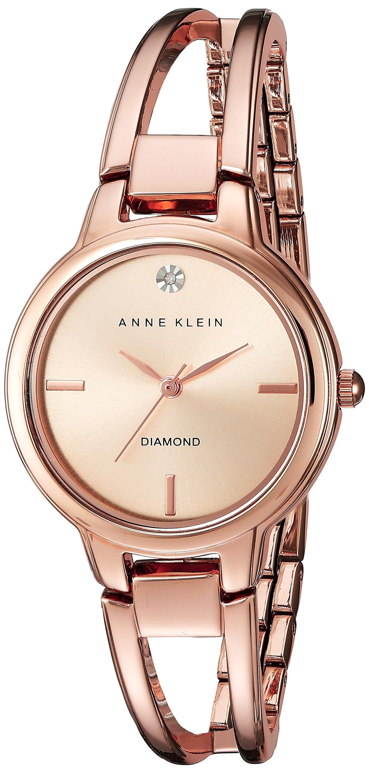Women’s rose gold diamond accent quartz watch with square bezel bracelet band