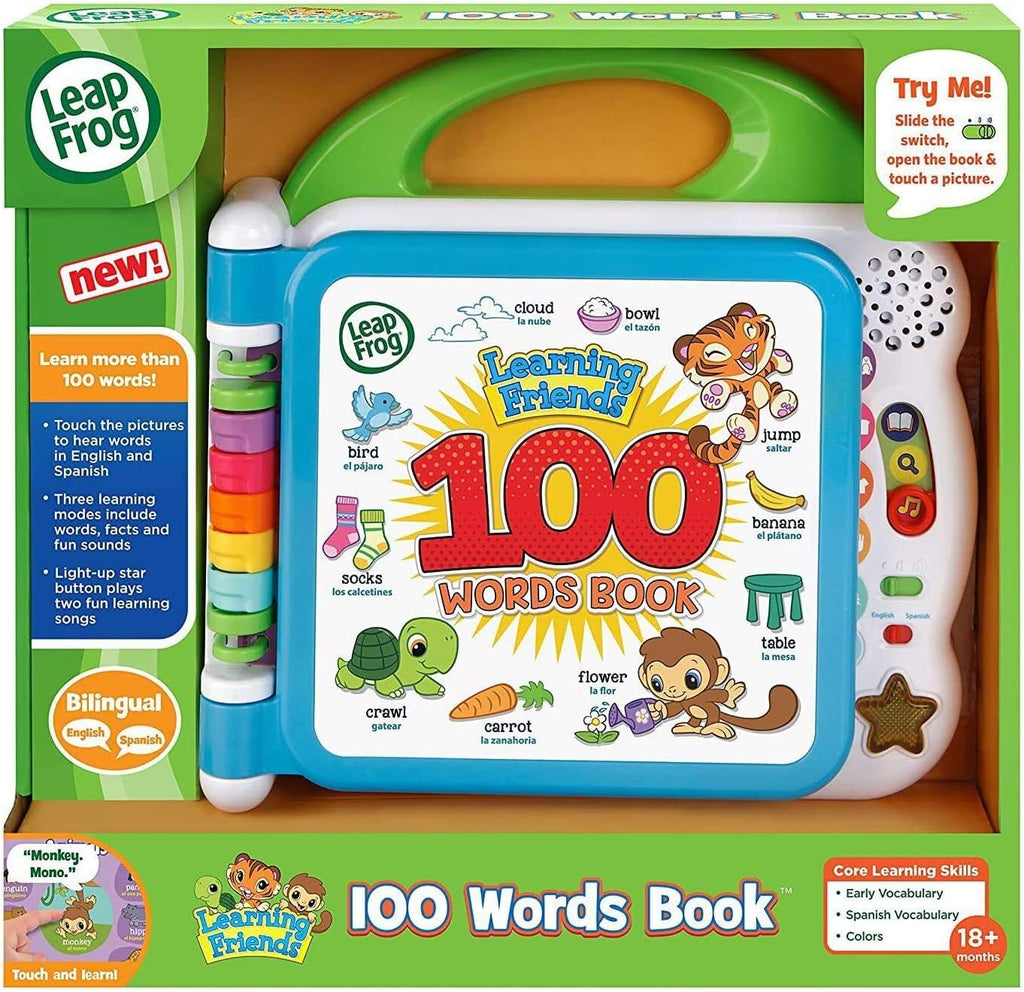 Green box packaging for an interactive 100 words learning book toy