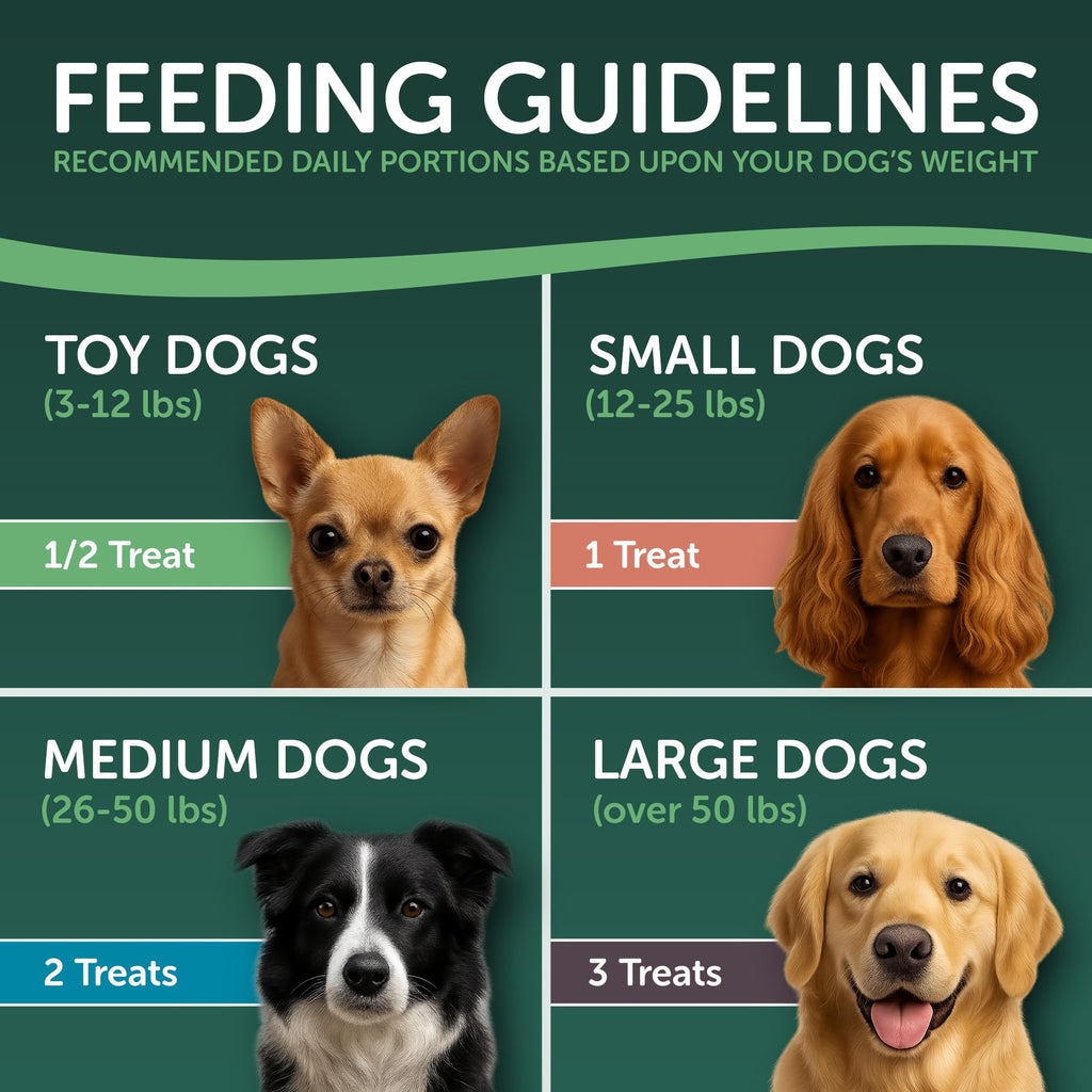 Healthfuls feeding guidelines chart for toy, small, medium, and large dogs