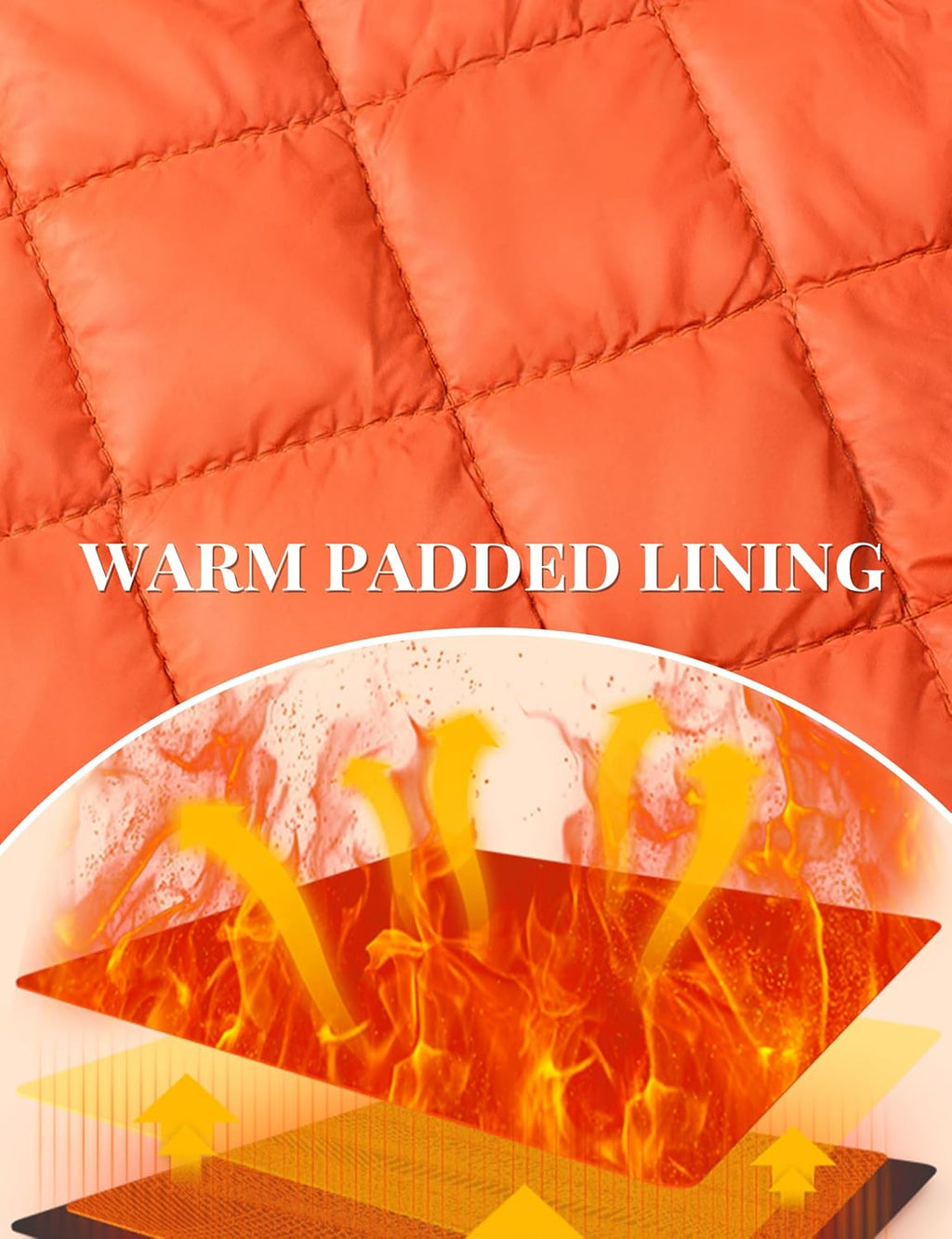Orange quilted padded jacket lining with diamond stitching detail.