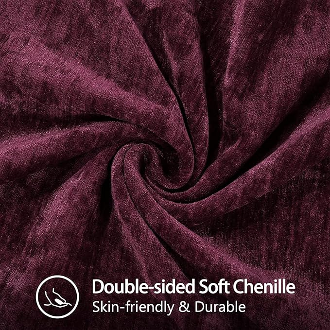 Plum double-sided soft chenille pillow cover fabric with textured look