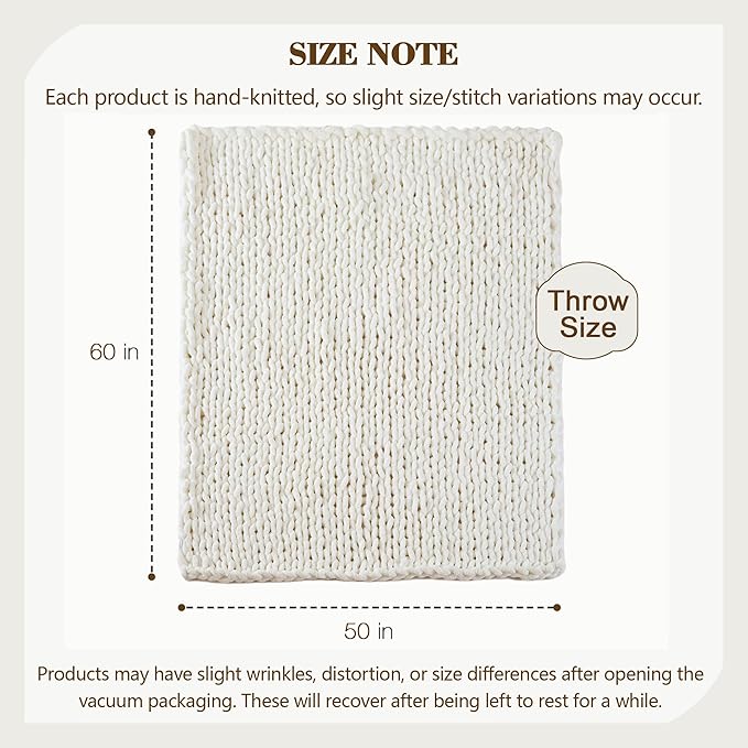 Cream chunky knit throw blanket swatch, thick chenille loop cable knit surface
