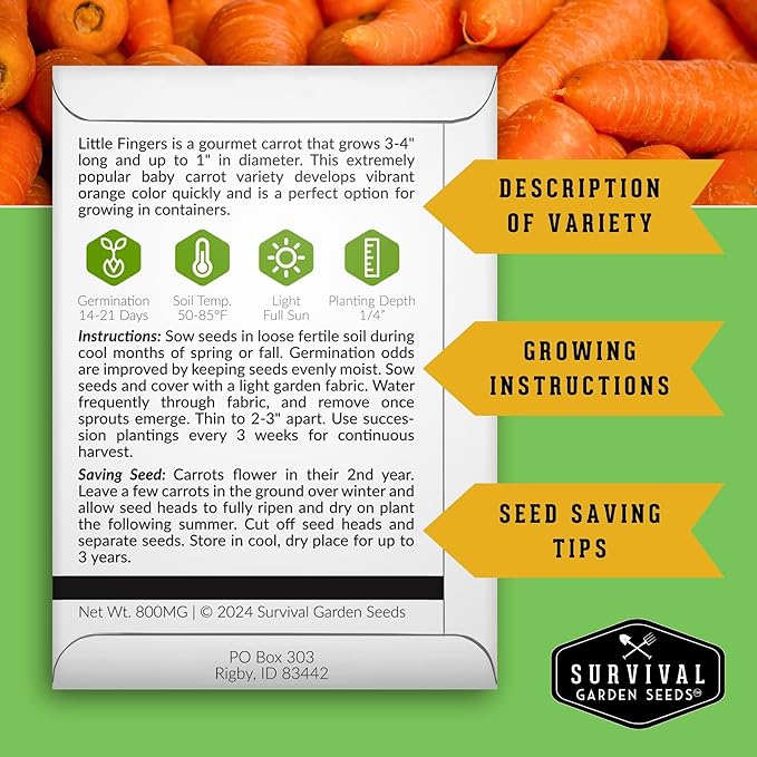 Heirloom vegetable seed box with description, growing, and seed-saving instructions
