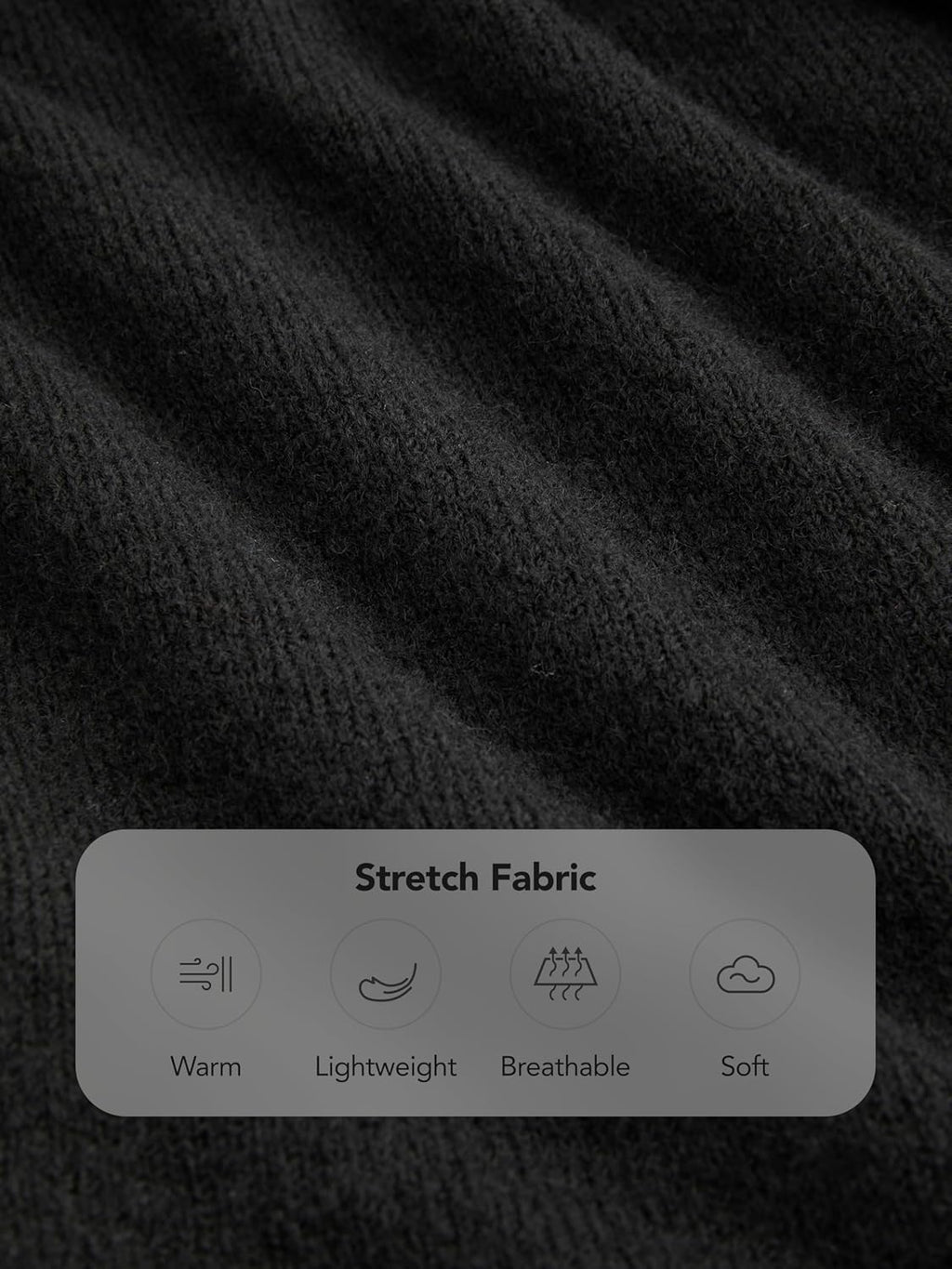 Close-up of black stretch knit fabric for off-shoulder long sleeve top