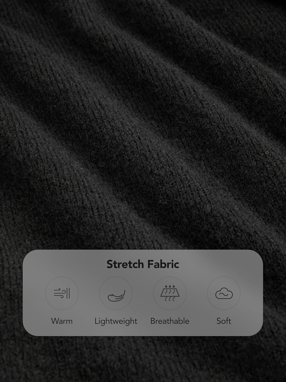 Close-up of black stretch knit fabric for off-shoulder long sleeve top