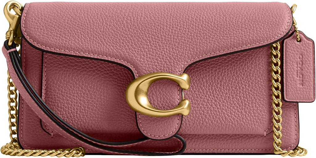 Rose pebbled leather crossbody bag with Tabby C clasp and gold-tone chain strap