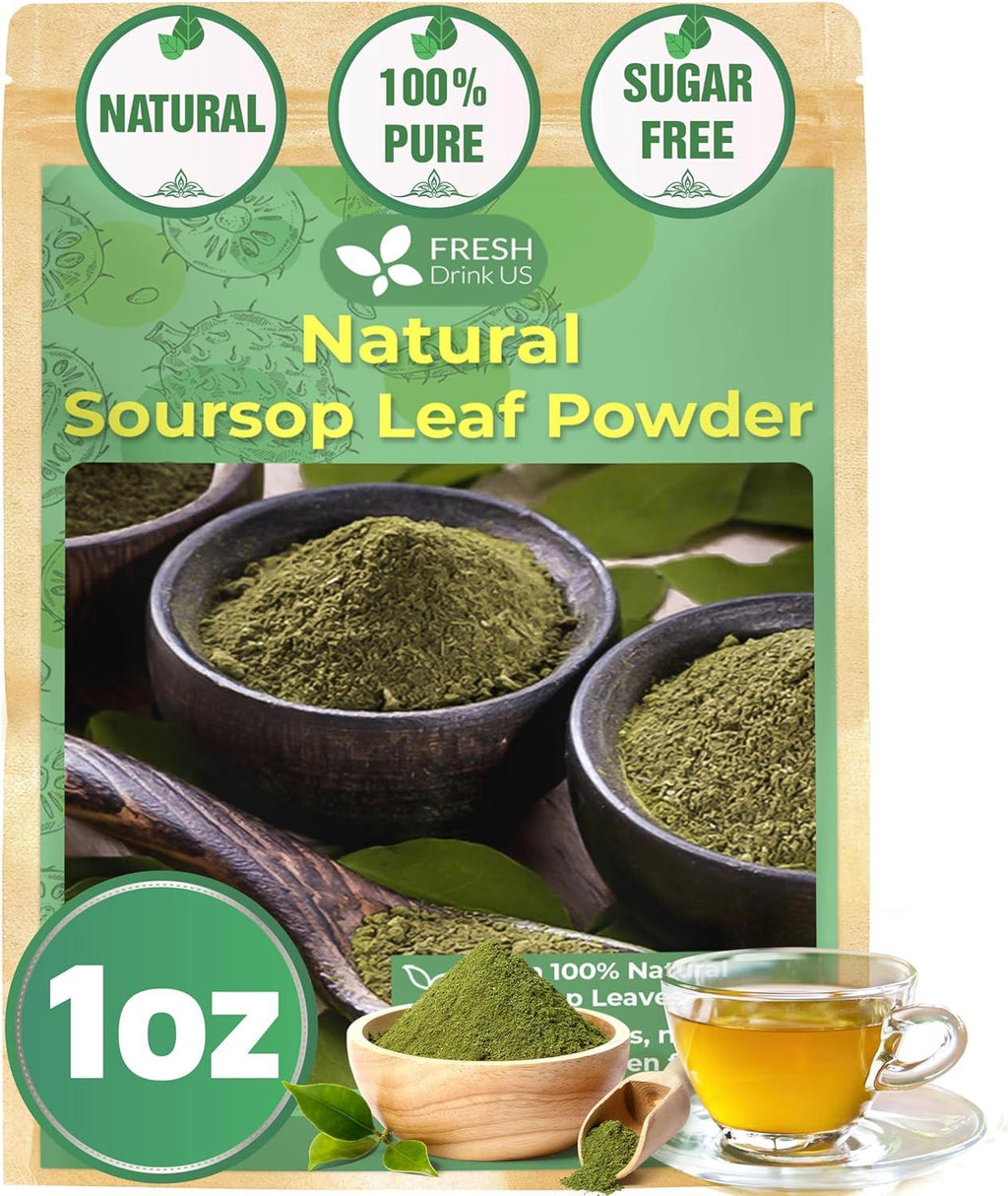 Natural soursop leaf powder pouch, 1 oz; 100% pure, sugar-free, gluten-free
