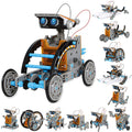 Solar-powered robot build kit with assembled multi-robot designs
